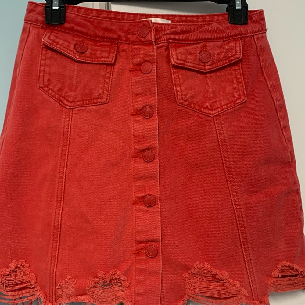 Sunset and spring faded red denim skirt y2k look
